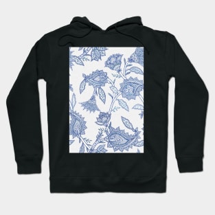 Classic blue white watercolour paisley flowers and leaves Hoodie